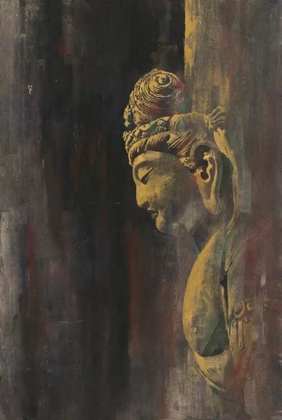 传情入色:成都闹市神秘高知,一直坚持用宝石画画(图13) 万江《佛像》60cm×90cm
