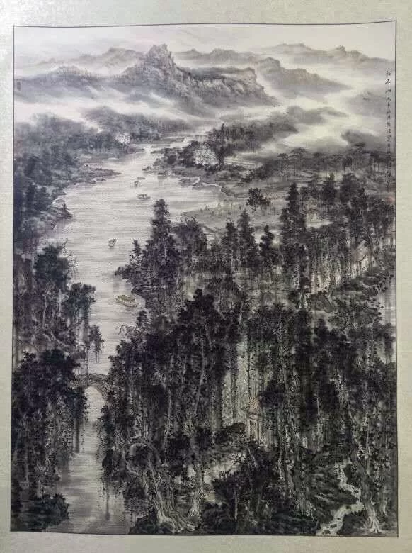 国智智库卜玺山圆满完成最高人民法院巨幅壁画《盛世金秋》创作(图5) 船石湖160X96Cm2016年7月