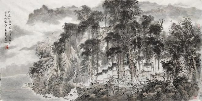 国智智库卜玺山圆满完成最高人民法院巨幅壁画《盛世金秋》创作(图6) 卜玺山同志代表作之一《平湖垂钓》