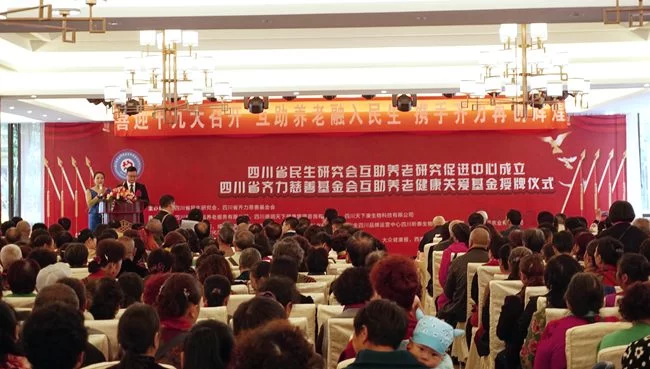 四川省民生研究会互助养老中心暨齐力慈善健康关爱基金在蓉成立(图1) 互助养老研究促进中心成立大会暨互助养老健康关爱基金授牌仪式会场