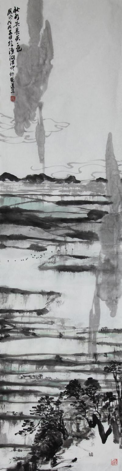 惠风和畅——全国名家画惠州山水作品展将于8月24日开幕(图11) 秋水共长天一色 50cm×180cm 邱楚莲