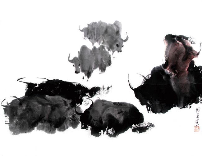 水墨酣畅,气韵生动——刘卫兵绘画作品欣赏(图6) 雪原放牧 67cm×52cm