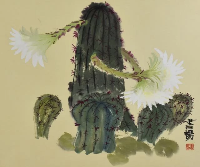 "小小艺术家·张书畅作品展"在北京冉青艺术空间开幕(图7) 《仙人球》 宣纸设色