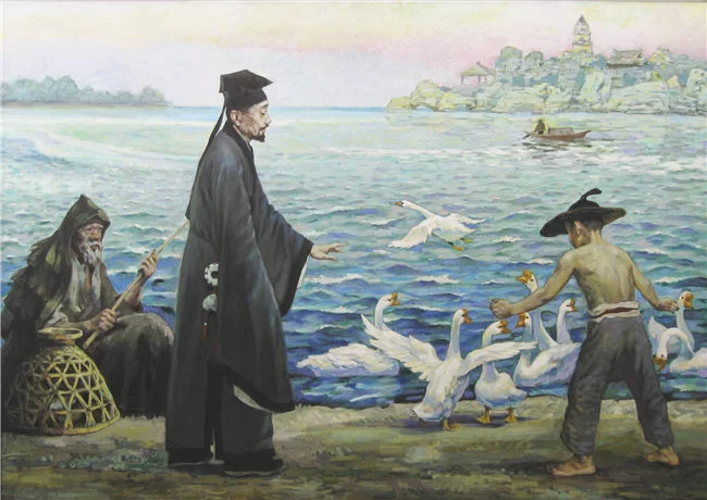 用油画描绘色彩人生——侯业油画作品欣赏(图2) 书聖爱鹅 203cmX143cm 油画