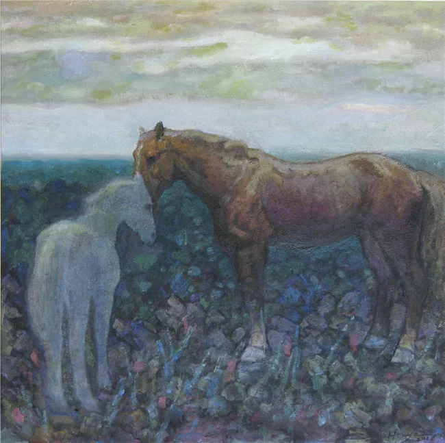 用油画描绘色彩人生——侯业油画作品欣赏(图3) 母子情深 70cmX70cm 油画