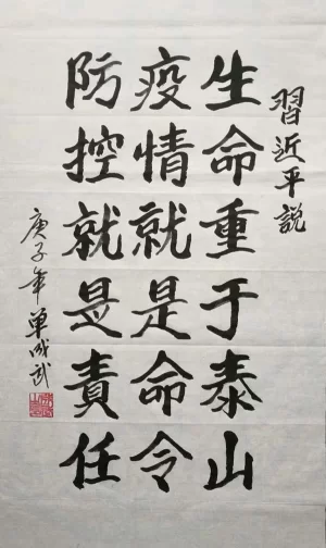 书法书写习总书记语录之“疫情就是命令”作品2幅(第39期)(图1) 生命重于泰山,疫情就是命令,防控就是责任。